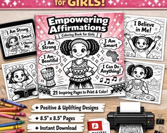 Kleurboek Empowering Affirmations voor meisjes | Black Girl-vertrouwenspagina's (digitale download)