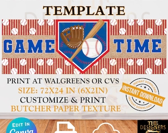 Sjabloon voor spandoek honkbalteam | Bewerkbaar Butcher Paper Mockup (digitale download)