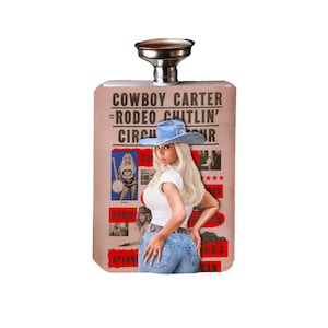 Botella de acero inoxidable sublimada de 8 oz con tapa de metal y embudo a prueba de fugas inspirada en Cowboy Carter Tour