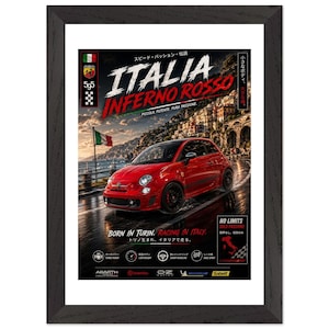Abarth 595 Competizione Framed Poster | Iconic Car Wall Art | Automotive Enthusiast Gift | Handmade Oak/Ash Wood Frame