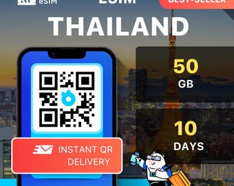 eSIM de Tailandia / 50 GB - 10 días / Entrega instantánea mediante código QR / 4G/5G / Gohub