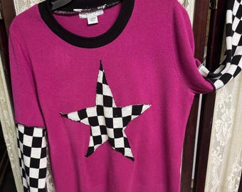 Upcycled Pink Checkerboard Star Sweater (X-Large)
