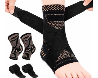 2 Pack Ankle Brace for Women & Men, Ankle Compression Sleeve Support Copper Infused Ankle Brace for Sprained Ankle, Plantar Fasciitis Sports