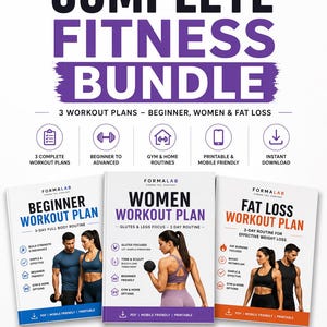 Complete Fitness Workout Bundle | Beginner + Women + Fat Loss Plans | Gym & Home Routine | Printable PDF