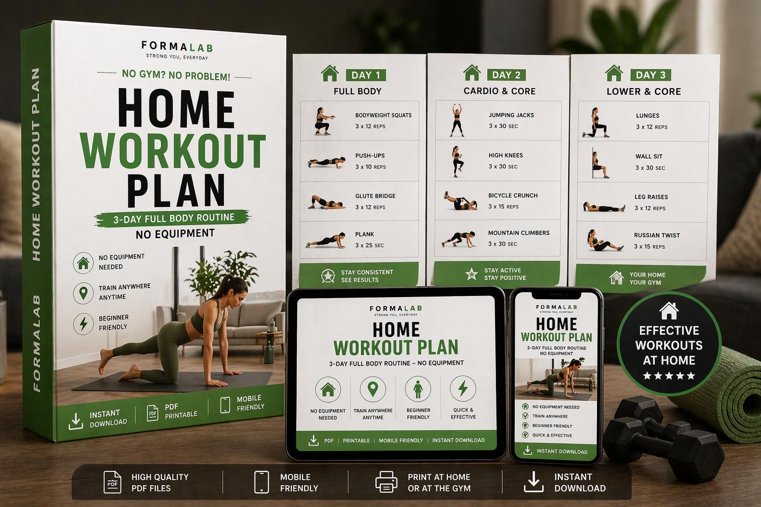 Home Workout Plan.pdf Home Workout Plan PDF | No Equipment Routine | 3 Day Full Body Workout ...