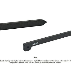 May include: Two black, elongated, rectangular components with a carbon fiber-like texture. One piece features a pointed end, while the other has a rounded end with a circular hole and the white text HODR printed on its side surface.