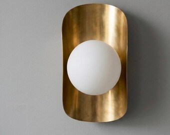Brass Shield Wall Sconce – Modern Frosted Glass Accent Light | bedside lamp