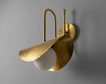 Mid Century Brass Wall Sconce: Modern Frosted Globe Vanity Light