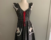 Young Edwardian 1970s black white floral pinafore dress-mint condition-size XS