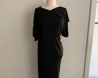 Stunning Jean Muir Black Rayon Jersey Knit Asymmetrical Dress-Size 10 (US)