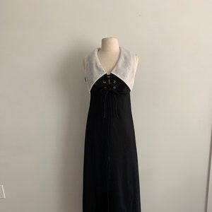 Junior Vogues 70s black disco maxi dress w/organza collar-Size XS/S image 2