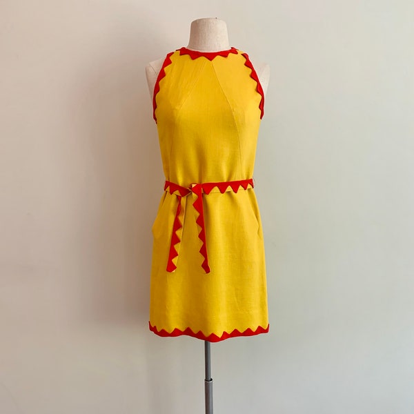 Donald Brooks-Boutique Mod 1960s Yellow/Orange Linen Mini Dress