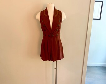 Martine Sitbon Y2k shawl collar rust romper- made in Italy-size S (42)