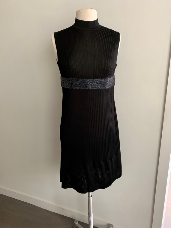 Herve Leger Black rayon knit mock turtle sleeveless LBD-Size S/M Herve Leger Black rayon knit mock turtle sleeveless LBD-Size S/M