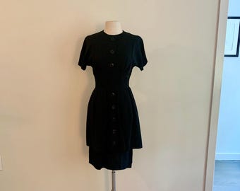 Extraordinary vintage 1959s black rayon double tiered skirt dress-size S