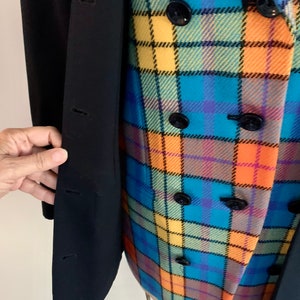 Escada by Margaretha Ley vintage 90s bright plaid and black unusual double front wool blazer-size M/L marked 34 image 7