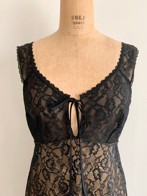 Lovely long black lace lingerie gown with peek a … - image 6