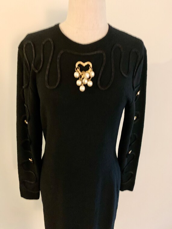 Steve Fabrikant vintage 1980s black wool dress wi… - image 3