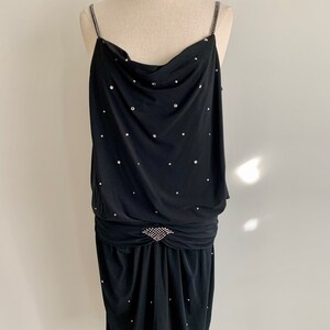 1980s flapper inspired black poly rhinestone cocktail dress-size M image 2