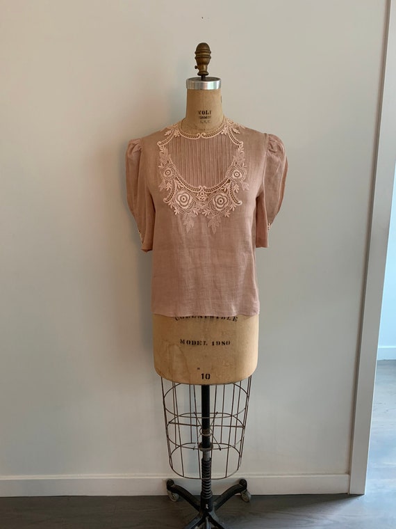Cache linen prairie blouse with appliqué details-S