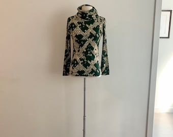 DVF fine acrylic knit geometric green cowl neck top-size S