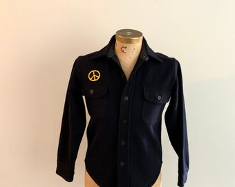 Van Heusen Windbreaker CPO Navy wool shirt jacket with peace sign patch-size S