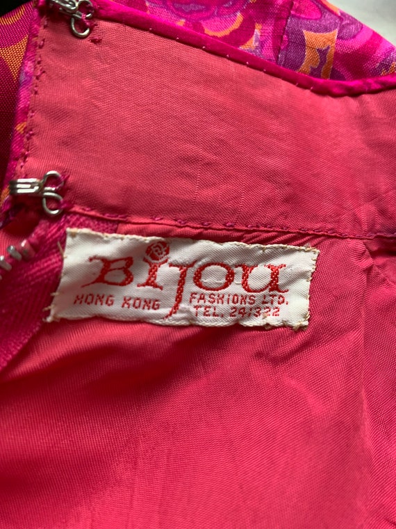 Bijou Fashions Fuchsia print silk ls cheongsam dr… - image 8