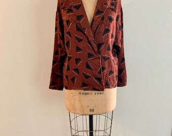 Anne Klein vintage 1980s damask silk shawl collar blouse-size 8