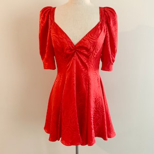 Oscar de la Renta red silk sweetheart neckline mini dress-size XXS/XS 画像 1