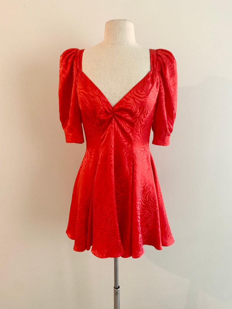 Oscar de la Renta red silk sweetheart neckline mini dress-size XXS/XS 画像 1