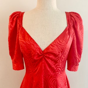 Oscar de la Renta red silk sweetheart neckline mini dress-size XXS/XS 画像 2