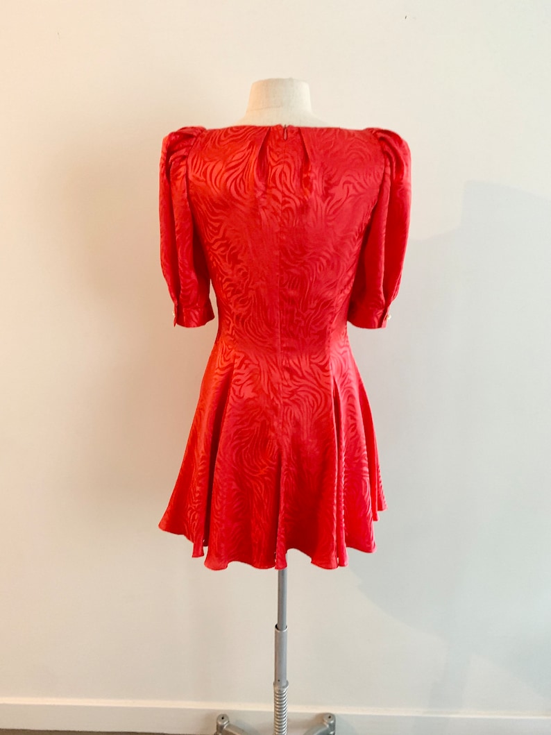 Oscar de la Renta red silk sweetheart neckline mini dress-size XXS/XS 画像 3