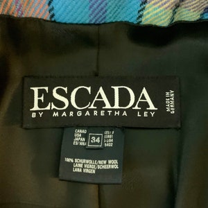 Escada by Margaretha Ley vintage 90s bright plaid and black unusual double front wool blazer-size M/L marked 34 image 9