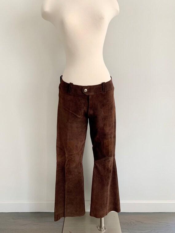 Vintage 1970s brown suede hip hugger flares-size 7 - image 2