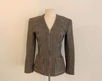 Vintage Ralph Lauren collection 1980s purple label zip front houndstooth jacket-size S