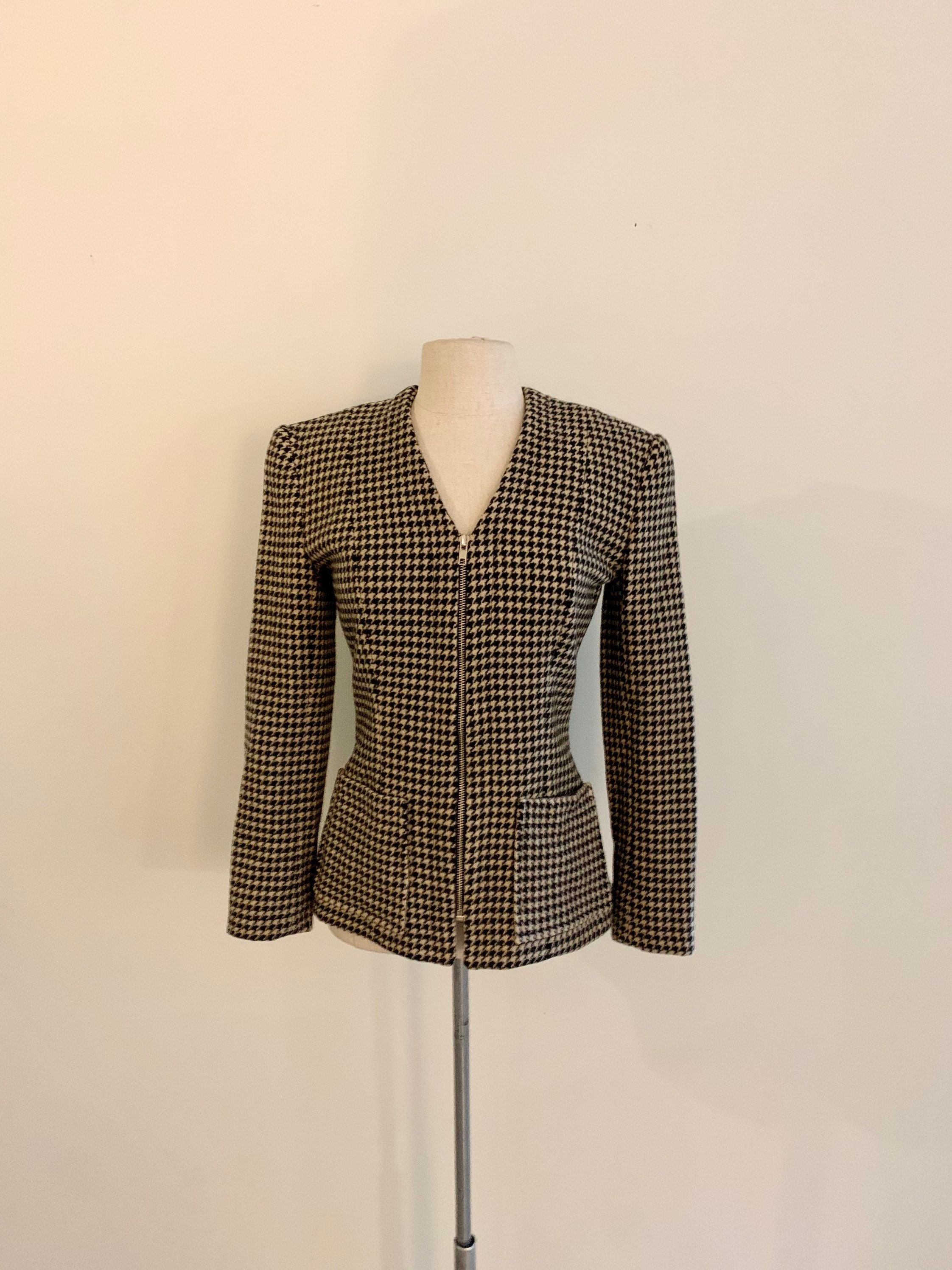 Ralph Lauren Purple Label, Vintage Ralph Lauren collection 1980s purple label zip front houndstooth jacket-size S