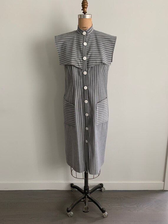 Fantastic 80s Act 1 New York pinstripe sleeveless… - image 1