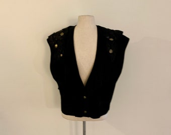 La Squadra Monte Carlo vintage 1980s black suede vest with appliqués-size M