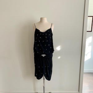 1980s flapper inspired black poly rhinestone cocktail dress-size M image 1