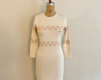 Courreges Paris vintage 80s/90s cream/tan sweater dress-size XS/S