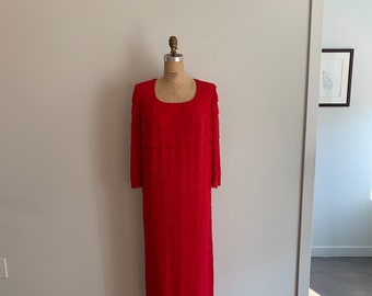 Agostino vibrant red silk tiered maxi column dress-size M/L