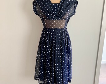 1950s iconic organza polka dot swing dress-size 6/8