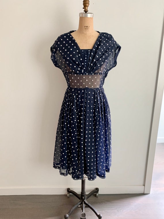1950s iconic organza polka dot swing dress-size 6… - image 1