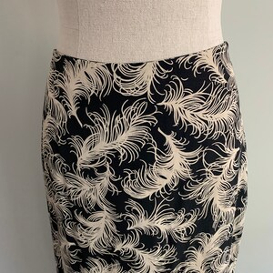Norma Kamali 1980s Rayon feather print pencil skirt with kick pleat image 6