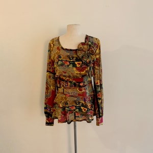 Beautiful Oscar de la Renta vintage 1980s fall floral patchwork print silk blouse-size 6 Bild 2