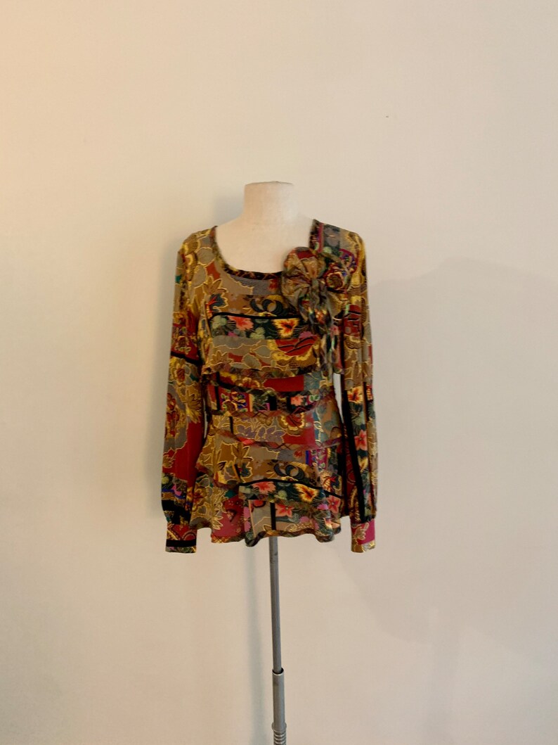 Beautiful Oscar de la Renta vintage 1980s fall floral patchwork print silk blouse-size 6 Bild 2