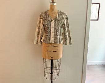 Matsuda Vintage Natural and Black Cotton embroidered peplum jacket-Size S