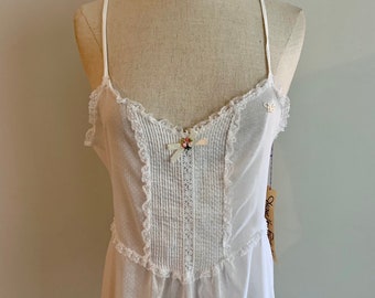 DVF lingerie printed swiss dot and lace white nightgown-size xs/s