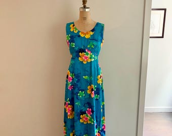 Royal Hawaiian bright tropical print long dress-size S/M