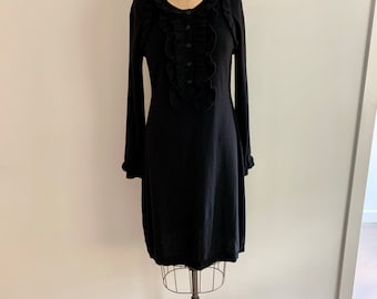Sonia Rykeil 1980s vintage black virgin wool knit sweater dress-size M